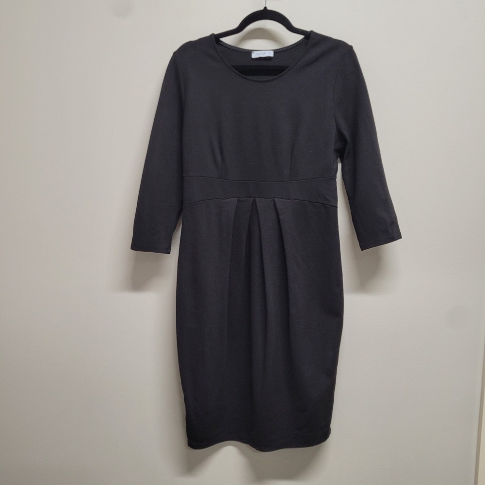 La Clef Maternity Women Black Empire Waist Pleated Sheath Dress 3/4 Sleeve XL